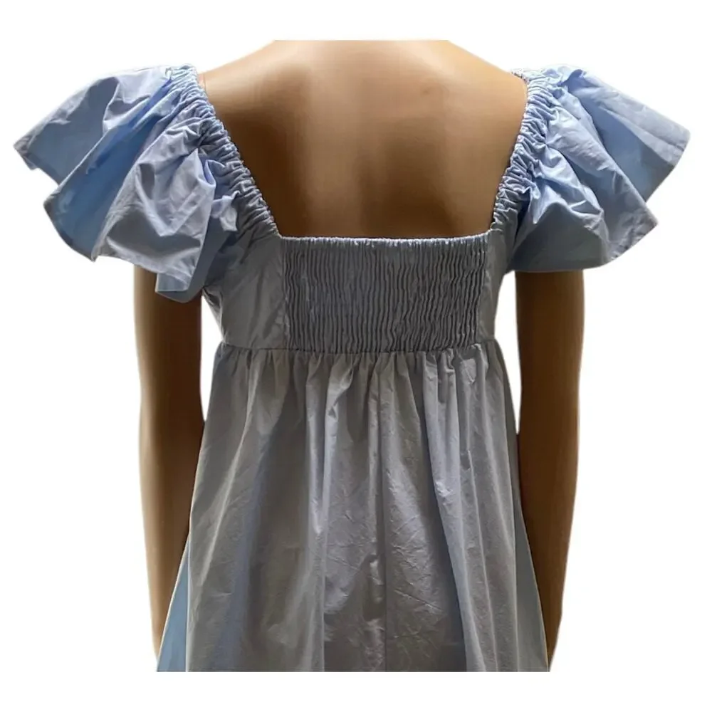 H & M Baby Blue Maxi Ruffle short sleeve dress women’s Small - Picture 5 of 7